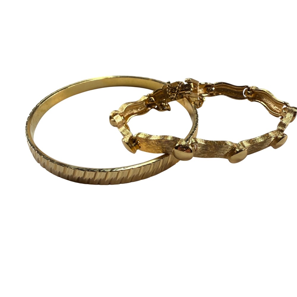 Monet Gold Tone‎ Bangle Bracelet Set Textured Chain Link Vintage Jewelry